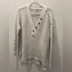 Free People White Women's Whistle Thermal Henley Sweater